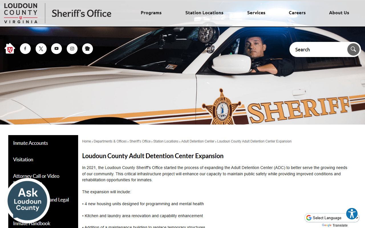Loudoun County inmate population ADC expansion page
