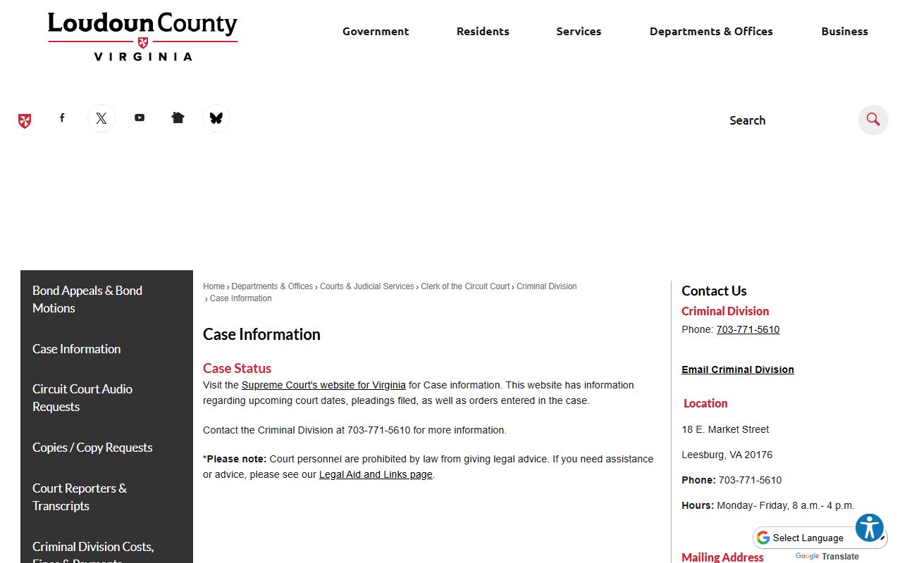 Loudoun County court records after arrest Circuit Court case information